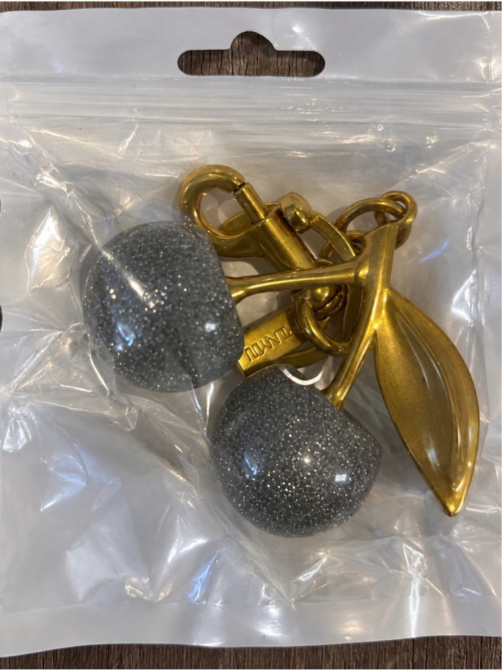 Silver Glitter Cherry Keychain Bag Charm Gold Tone Purse Charm 🍒